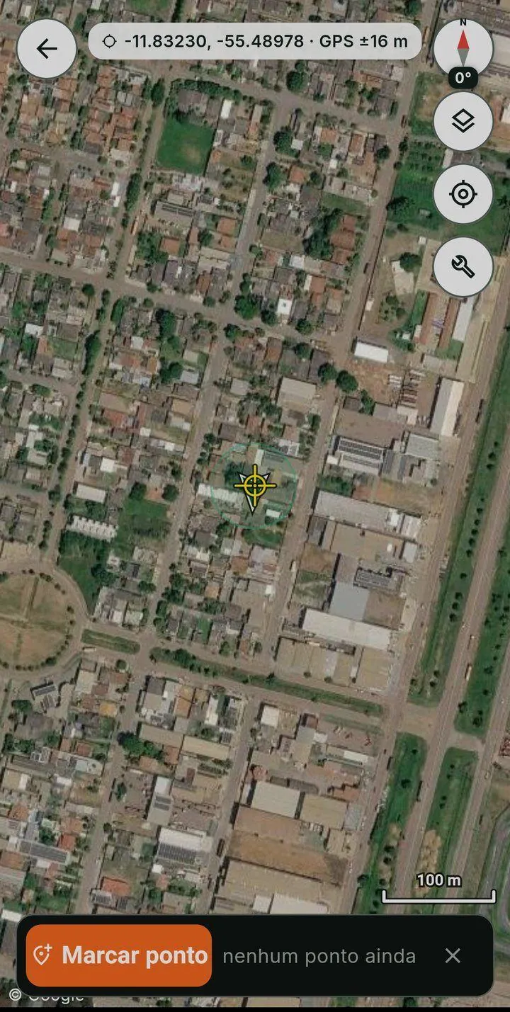 Ferramenta Marcar ponto ativa no mapa: barra na parte de baixo com o botão Marcar ponto e a mensagem nenhum ponto ainda